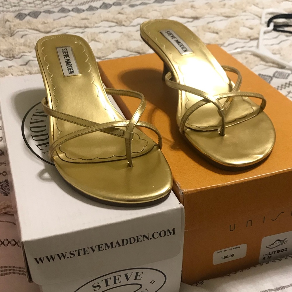 Gold Steve Madden 2 Inch Sandal Heel
